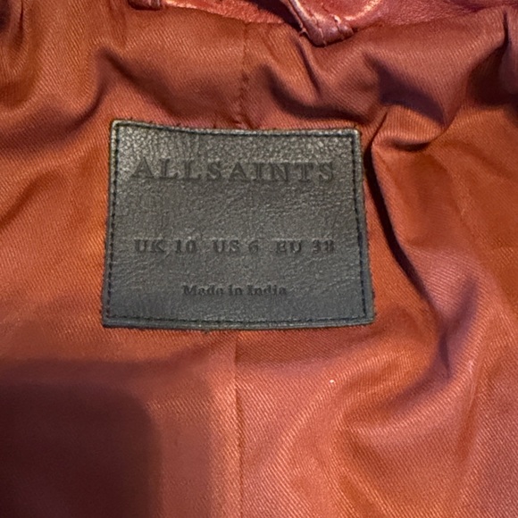 All Saints Dark-Cherry Leather Balfern Biker Jacket (size- US:6, EU:38, UK:10) - Picture 3 of 14